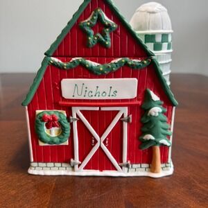 Rustic Ceramic Holiday Barn Lidded Jar Winter Farmhouse Christmas Decor Nichols